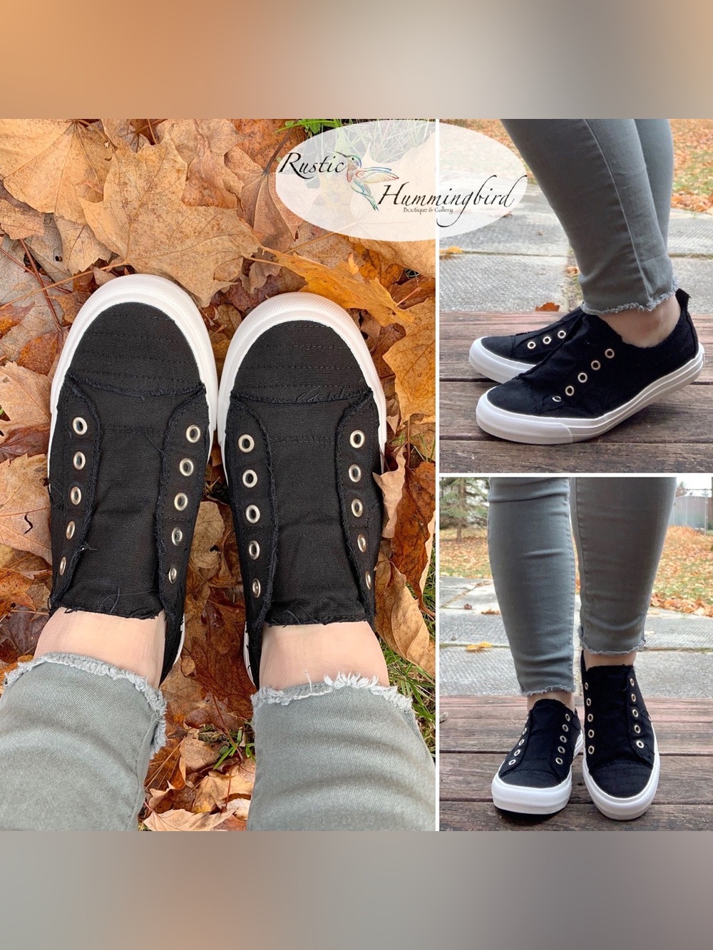 Gypsy Jazz Black Canvas Slip-On Sneakers with White Sole